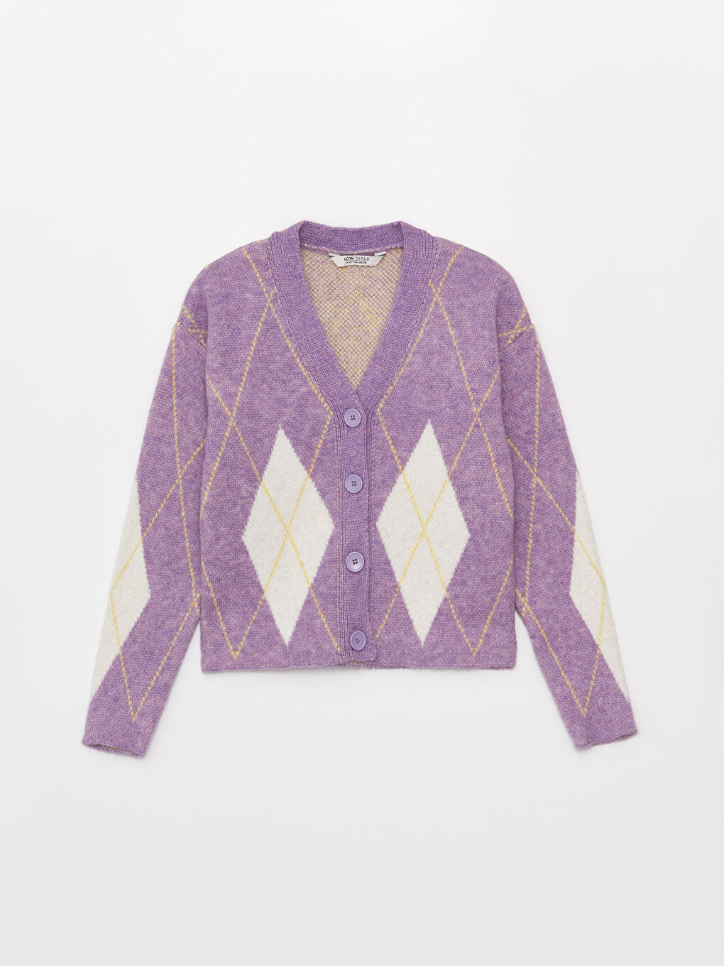 Қыздарға арналған өрнекті ұзын жең v жағалы трикотаж кардиган-2