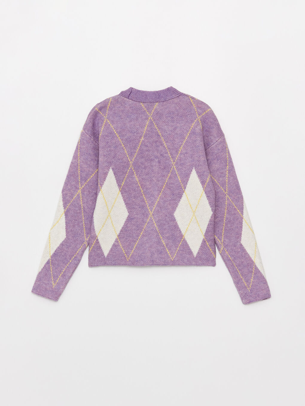 Қыздарға арналған өрнекті ұзын жең v жағалы трикотаж кардиган-3