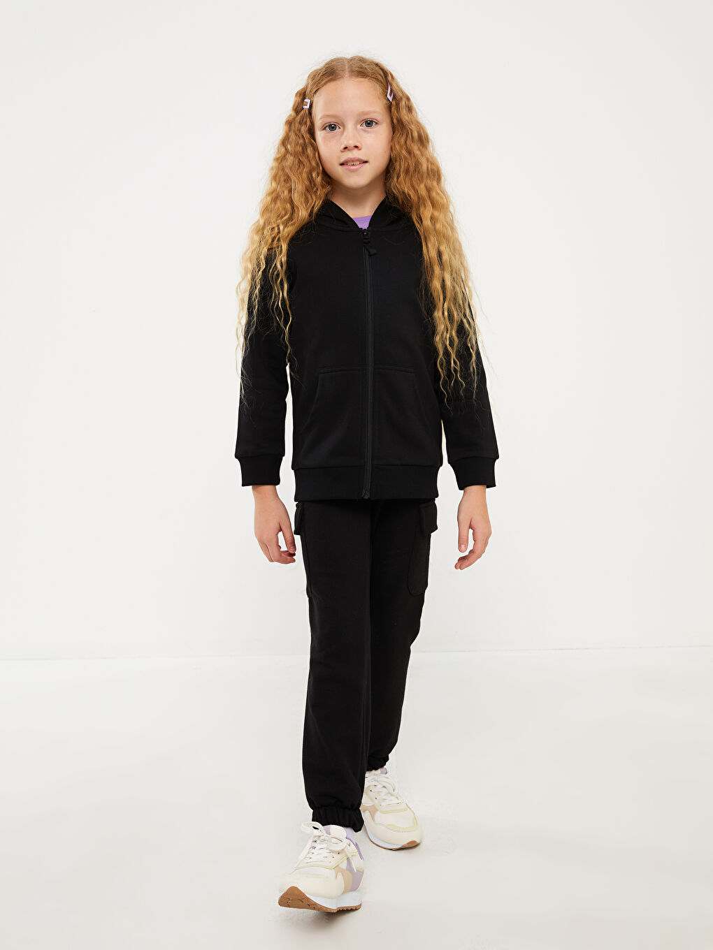 Elasticated Waist Basic Girls' Cargo Sweatpants-1