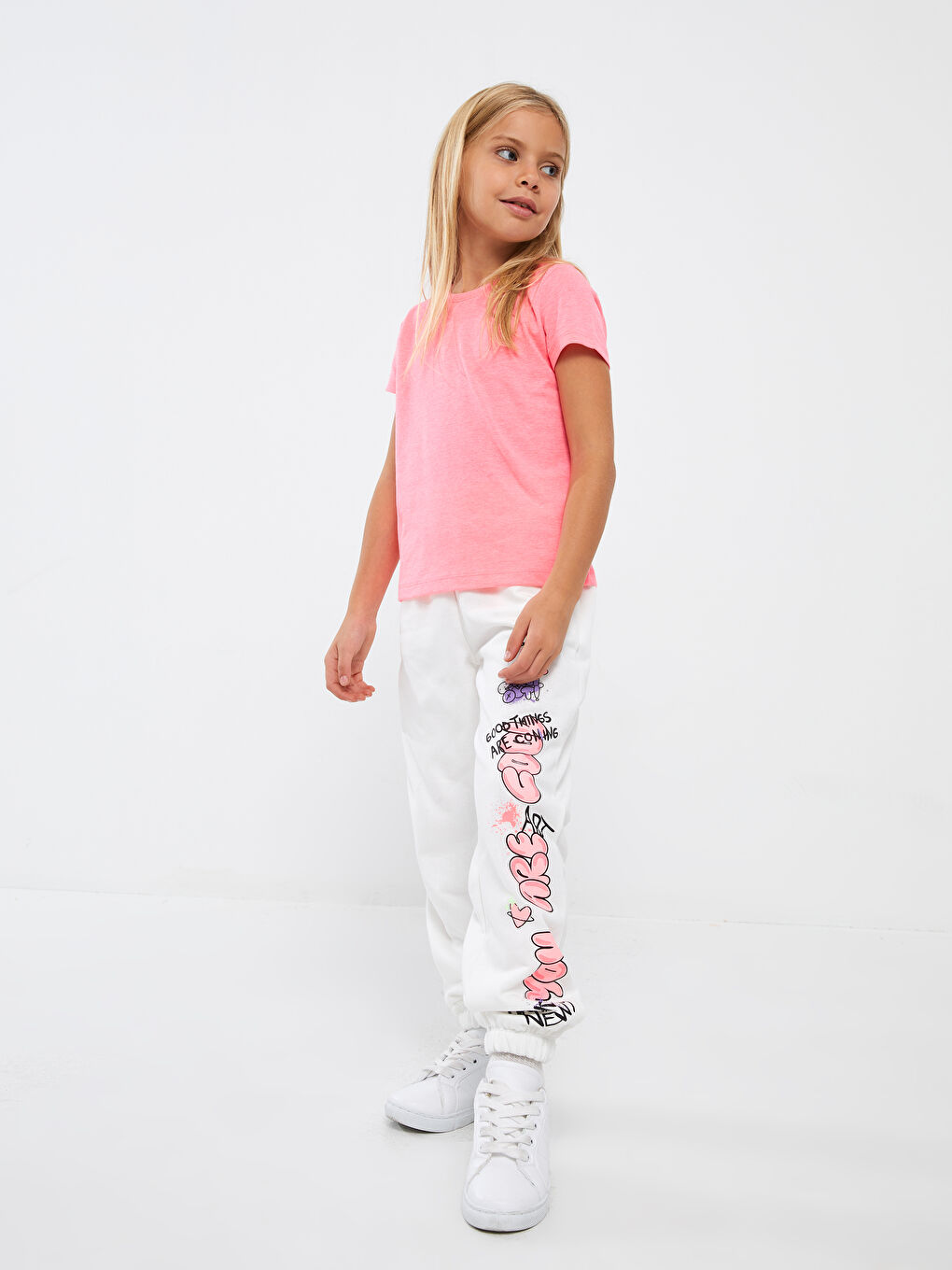 Elastic Waist Printed Girl Jogger Sweatpants-1