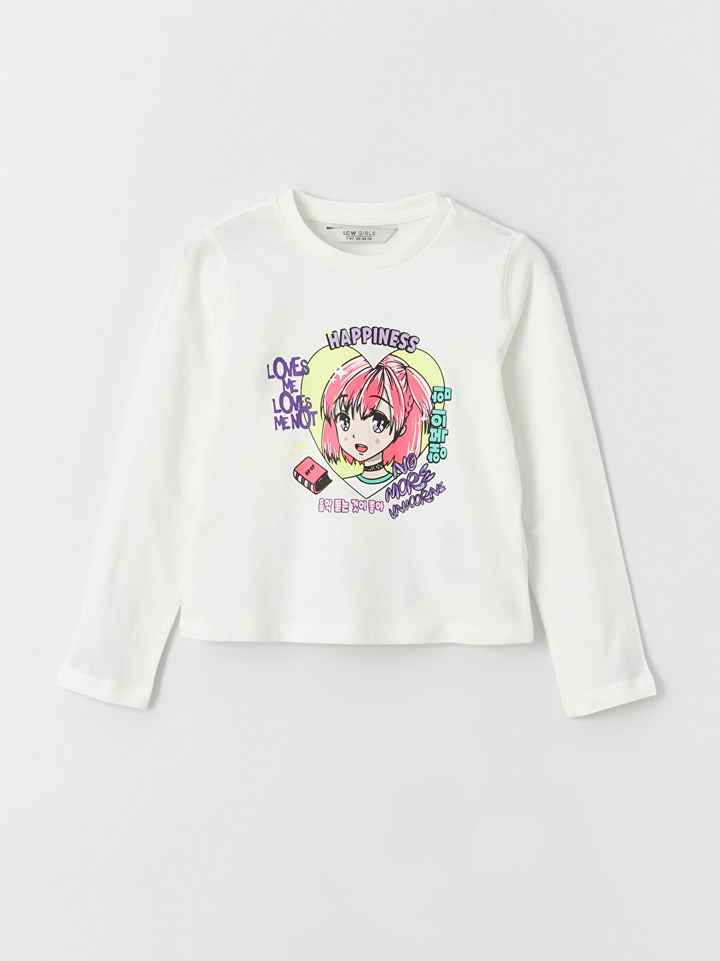 Футболка з круглим вирізом горловини, з принтом, довгий рукав, для дівчаток-1