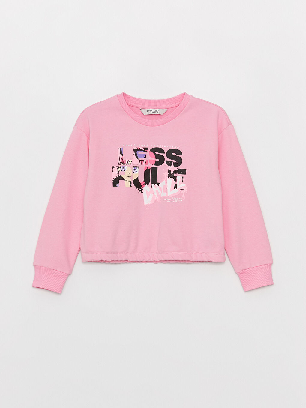 LCW Kids Pembe Bisiklet Yaka Baskılı Uzun Kollu Kız Çocuk Sweatshirt - 4