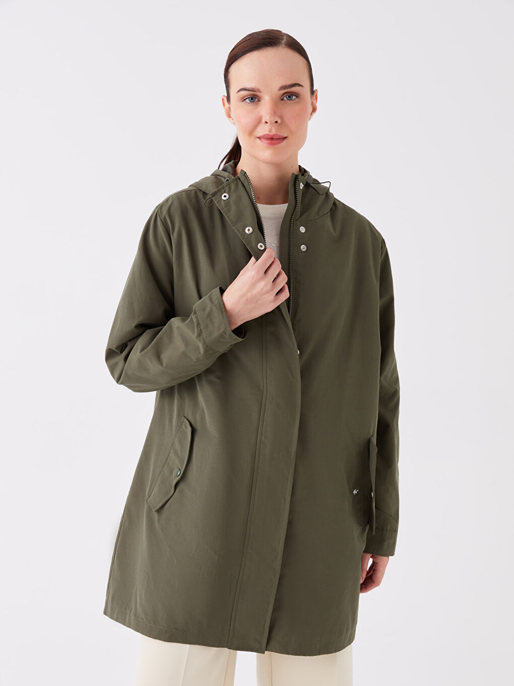 LCW Grace Damen Kapuzenmantel in Schlichtem Design -W32342Z8-GUW