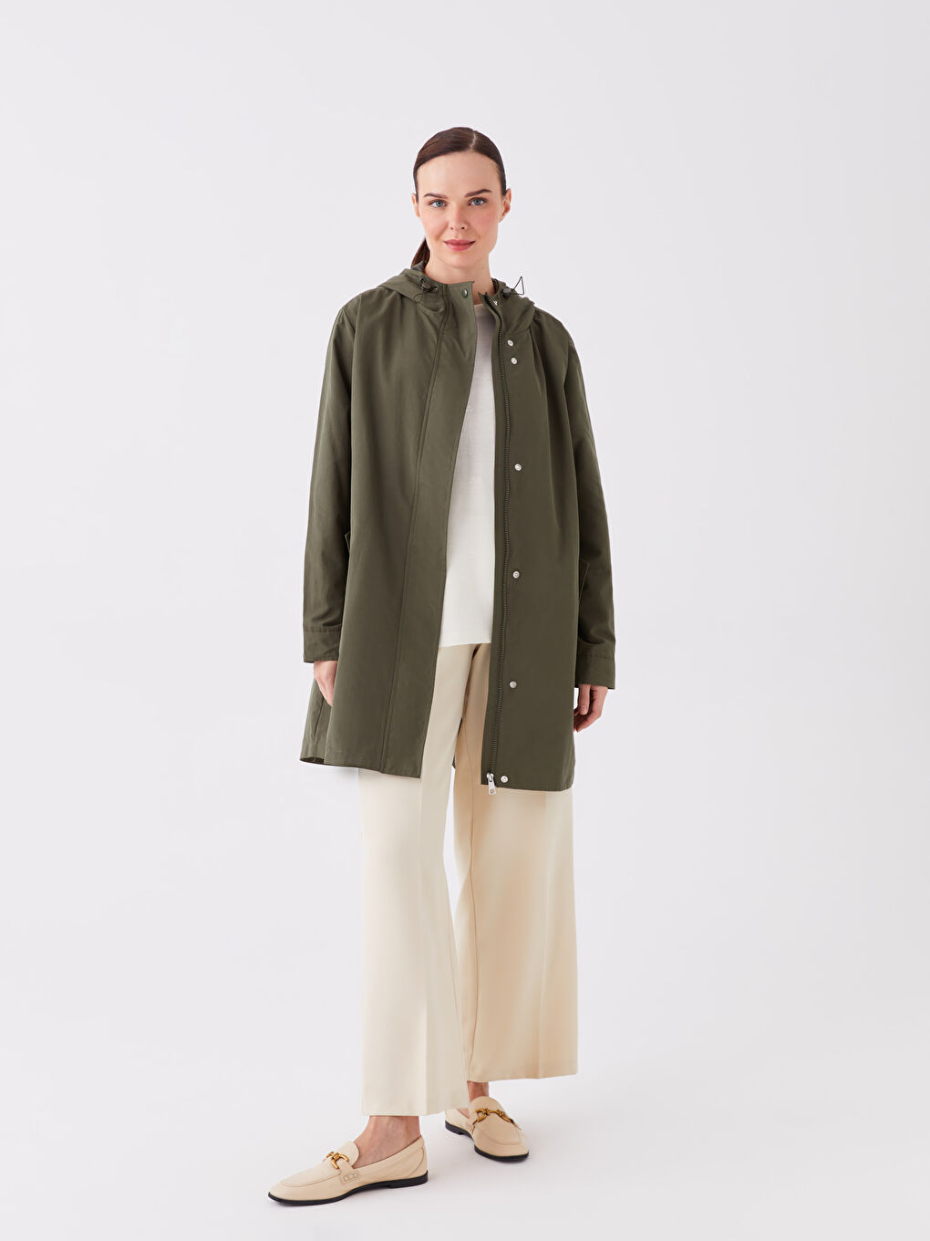 LCW Grace Damen Kapuzenmantel in Schlichtem Design -W32342Z8-GUW