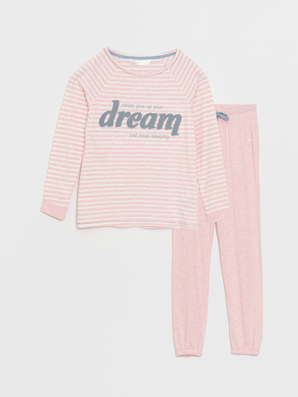 LCW DREAM Pembe Melanj Bisiklet Yaka Nakışlı Uzun Kollu Kadın Pijama Takımı - 4