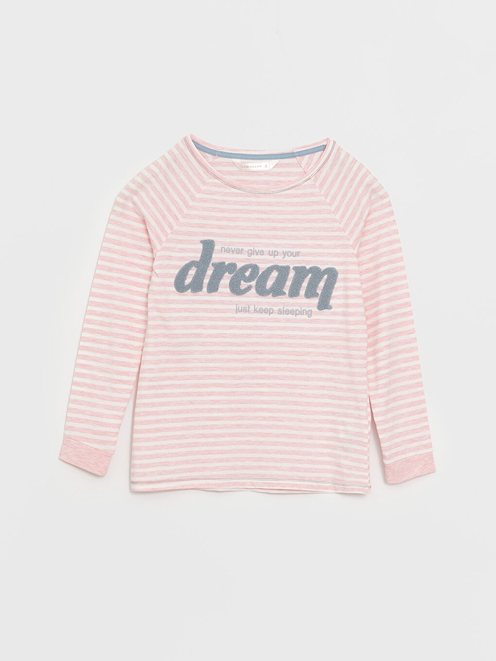 LCW DREAM Pembe Melanj Bisiklet Yaka Nakışlı Uzun Kollu Kadın Pijama Takımı - 5