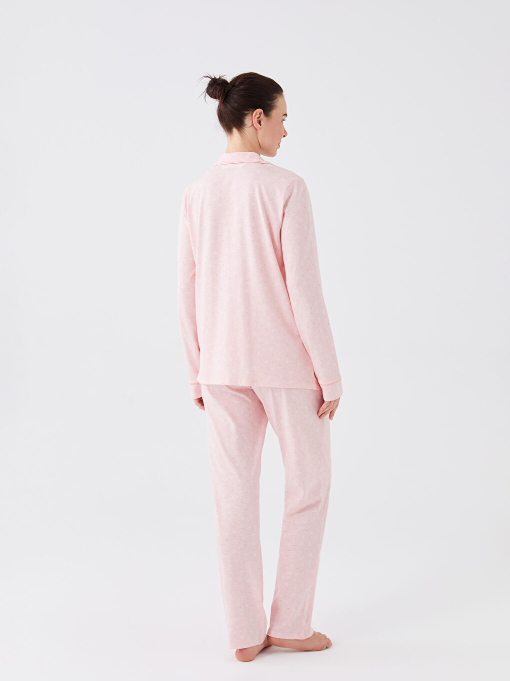 LCW DREAM Pembe Baskılı Gömlek Yaka Desenli Kadın Pijama Takımı - 4