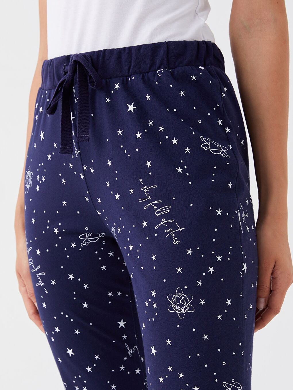 Lacivert Beli Lastikli Desenli Kadın Pijama Altı-2