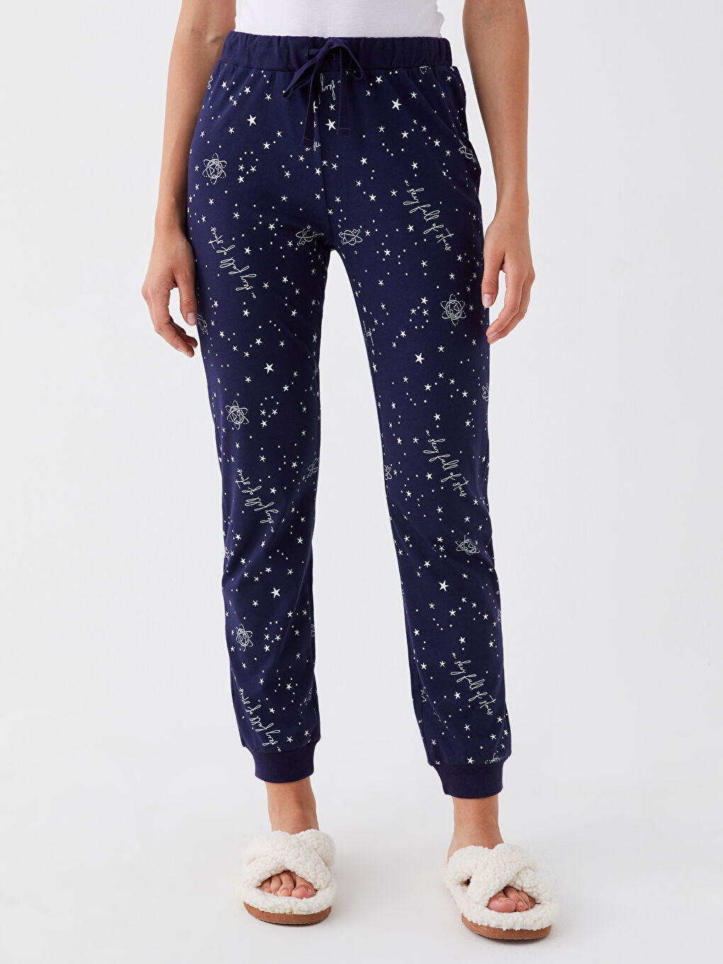 Lacivert Beli Lastikli Desenli Kadın Pijama Altı-3