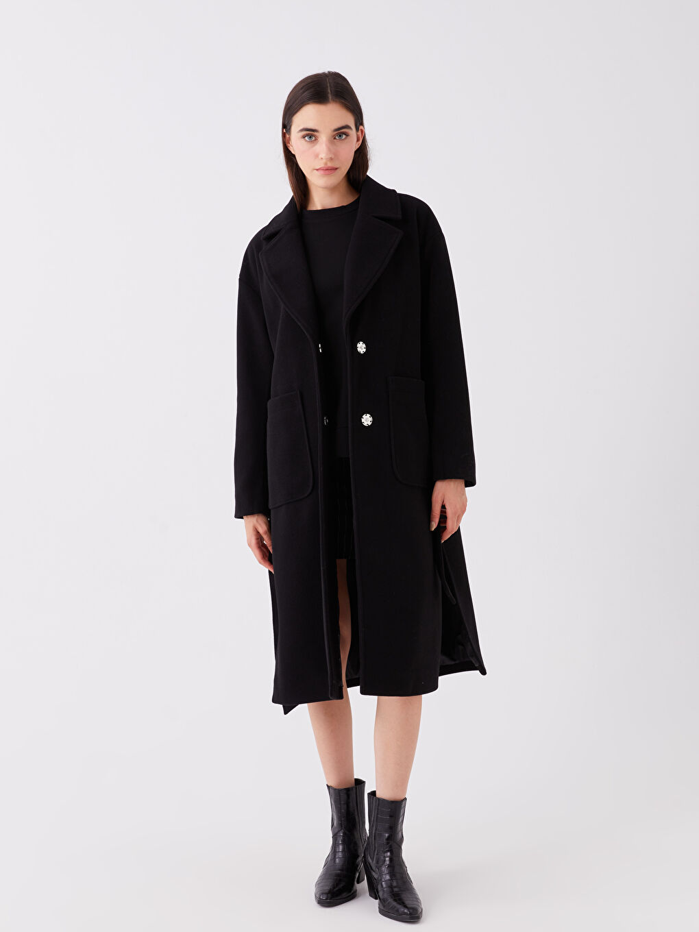 بالطو ياقة القميص كم طويل للسيدات كاشيه-1