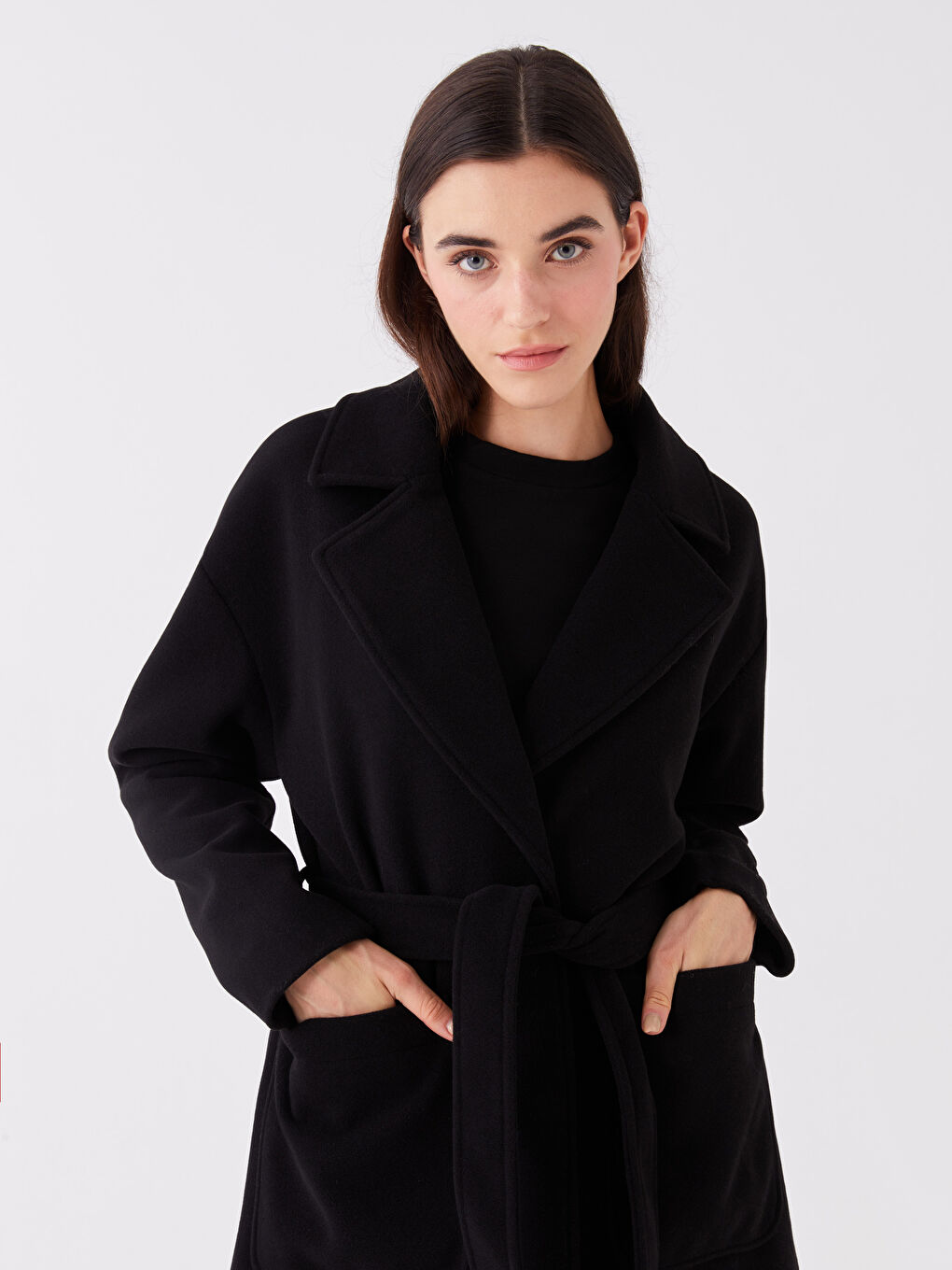 بالطو ياقة القميص كم طويل للسيدات كاشيه-2