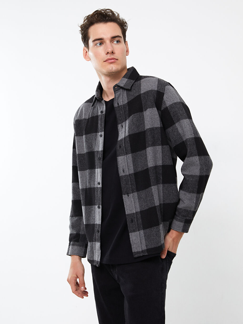XSIDE Regular Fit Long Sleeve Plaid Men's Flannel Shirt -W32380Z8-LKN