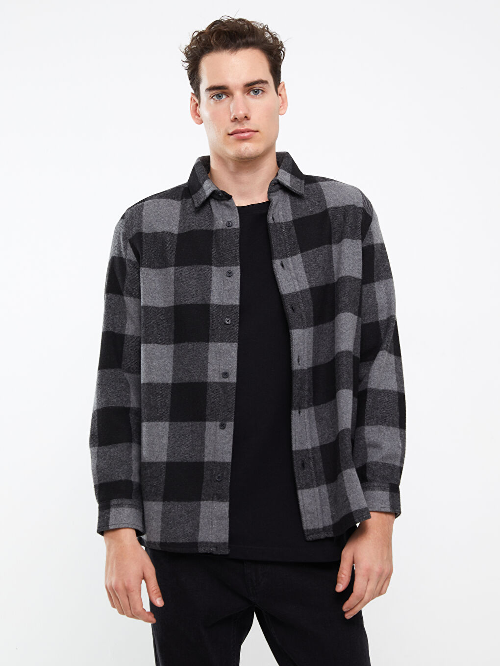 XSIDE Regular Fit Long Sleeve Plaid Men's Flannel Shirt -W32380Z8-LKN