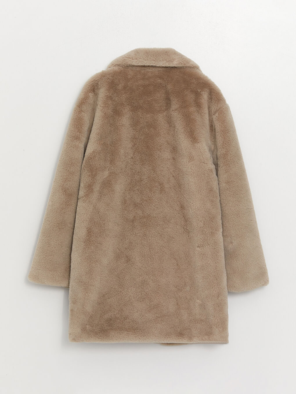 Bej Kadın Ceket Yaka Düz Pelüş Kaban-6