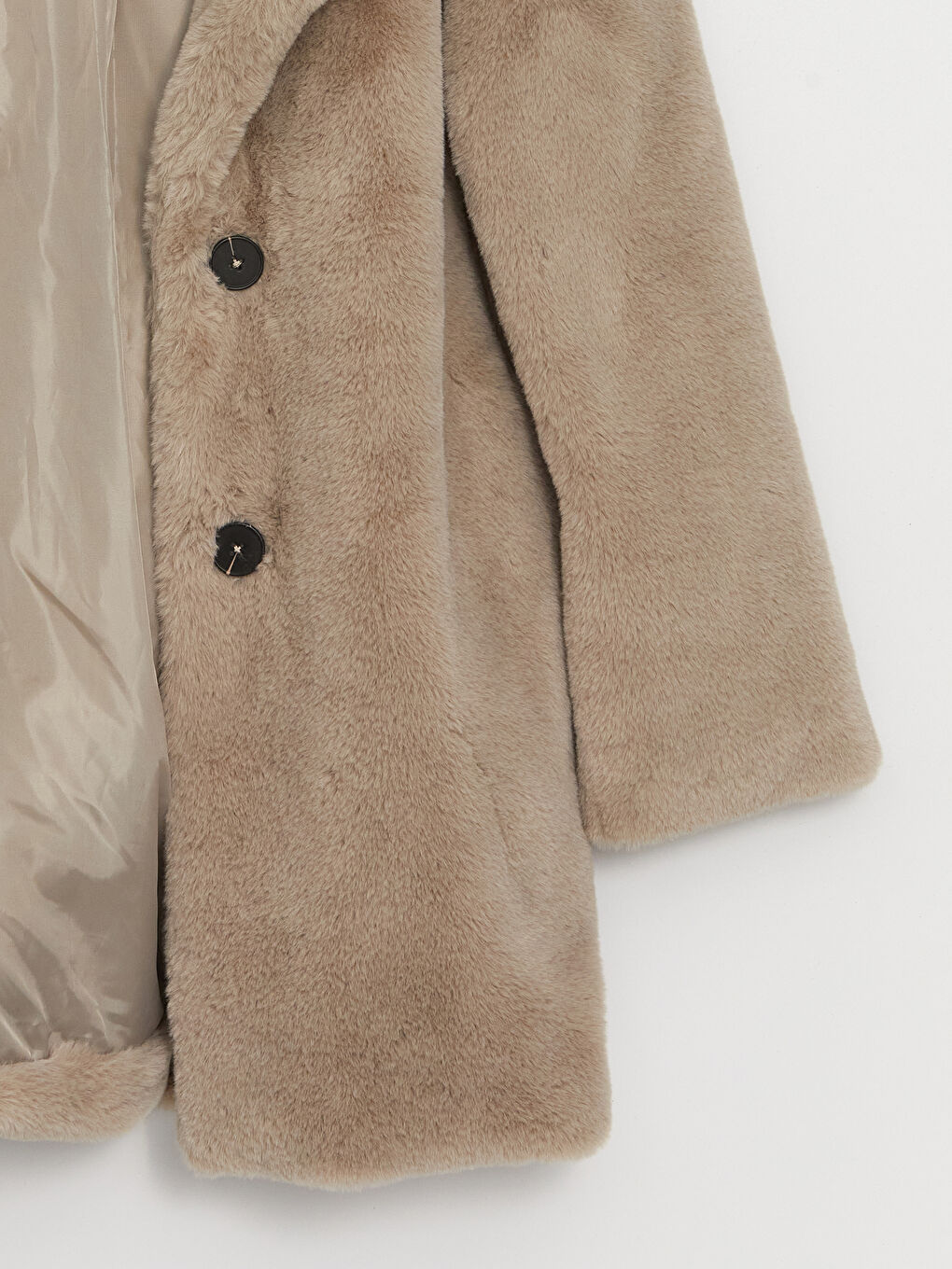 Bej Kadın Ceket Yaka Düz Pelüş Kaban-7