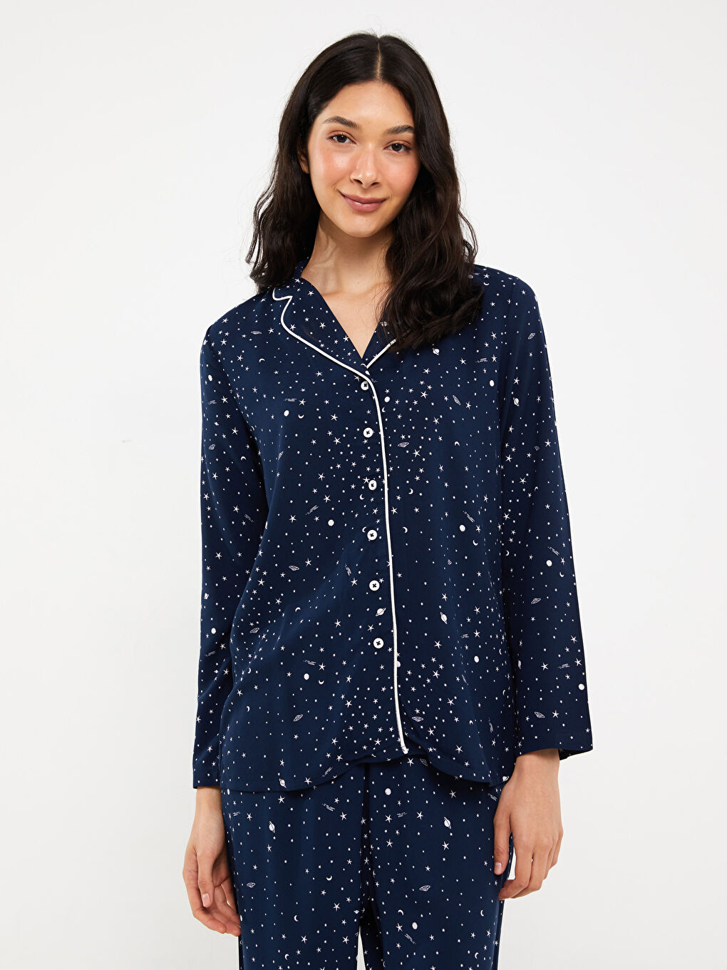 Shirt Collar Patterned Women's Pyjama Set-1