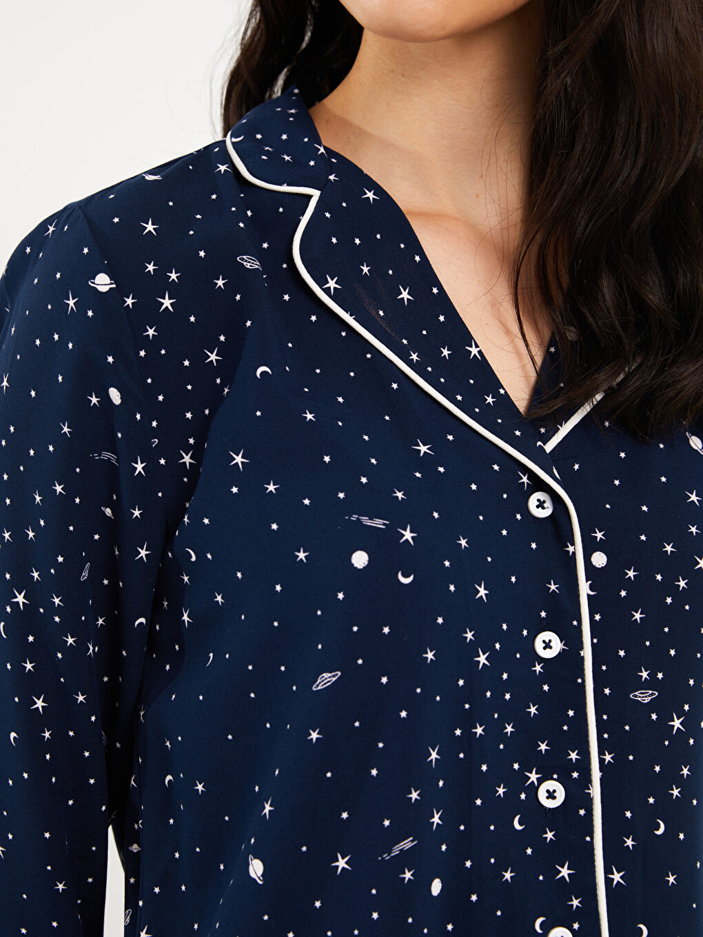 Shirt Collar Patterned Women's Pyjama Set-3