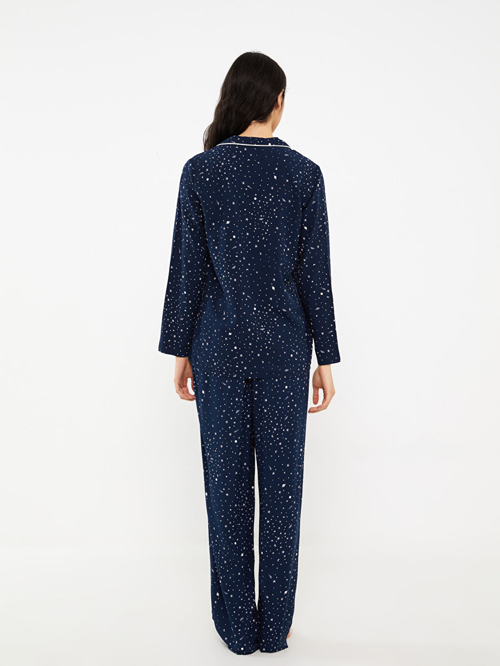 Shirt Collar Patterned Women's Pyjama Set-4