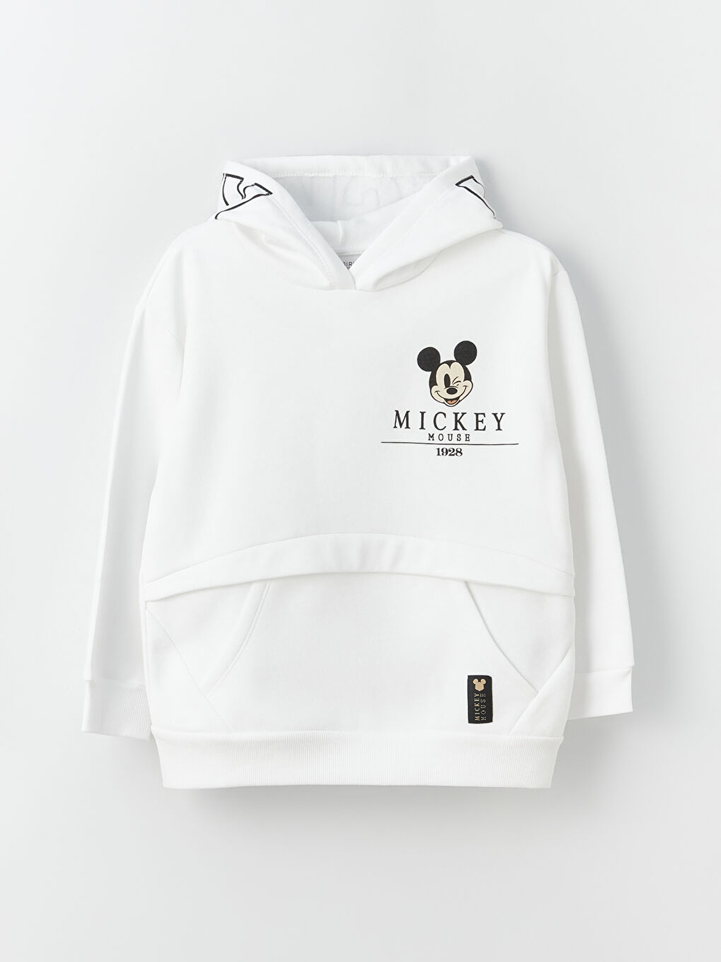 LCW Kids Optik Beyaz Mickey Mouse Baskılı Uzun Kollu Kız Çocuk Hoodie