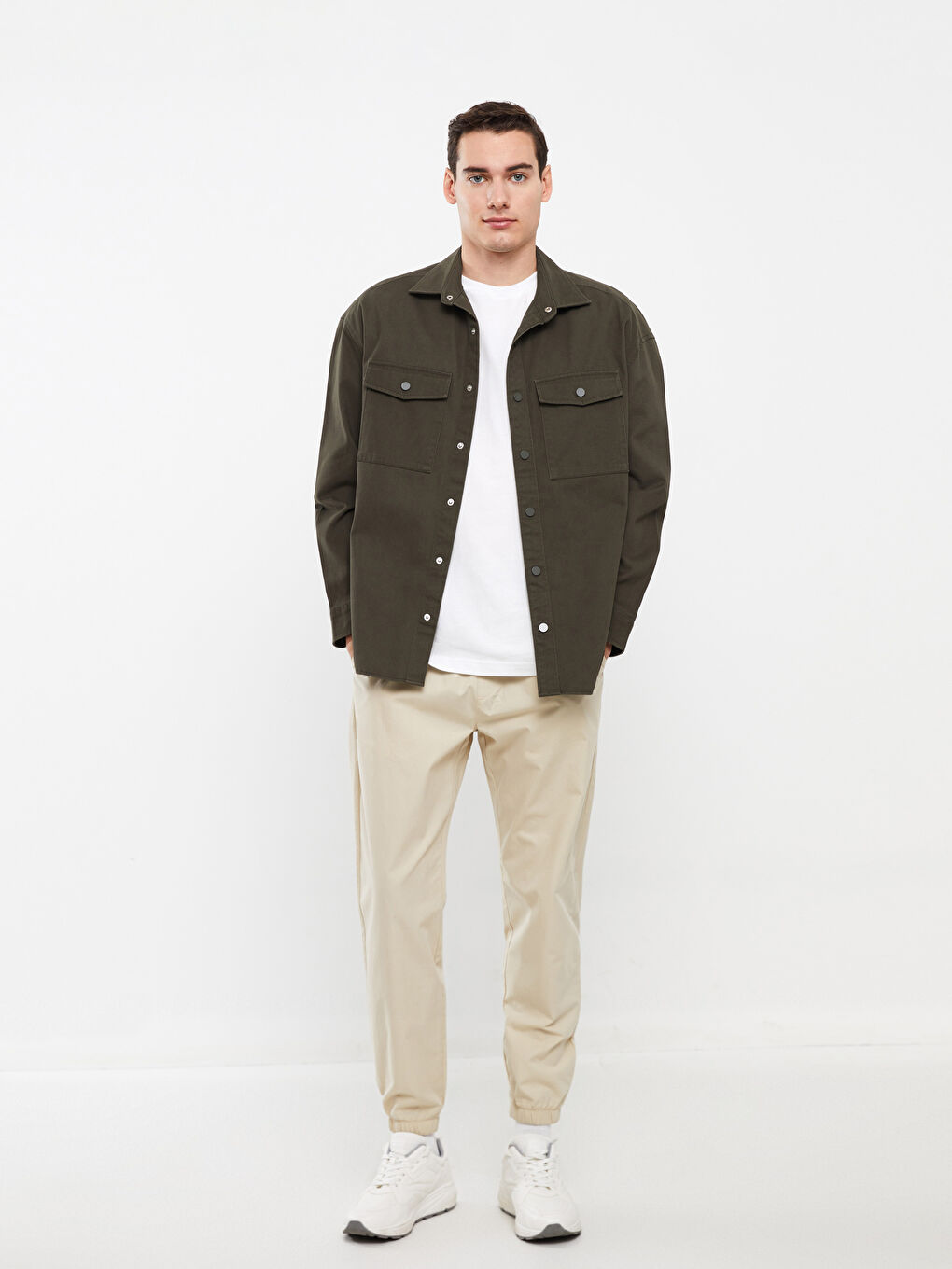 Relaxed Fit Long Sleeve Twill Men's Shirt Jacket-1