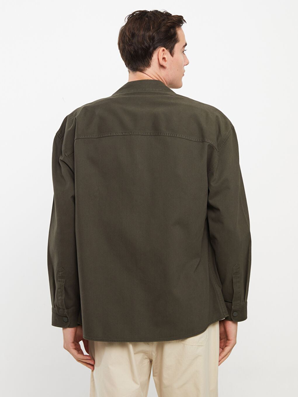Relaxed Fit Long Sleeve Twill Men's Shirt Jacket-4