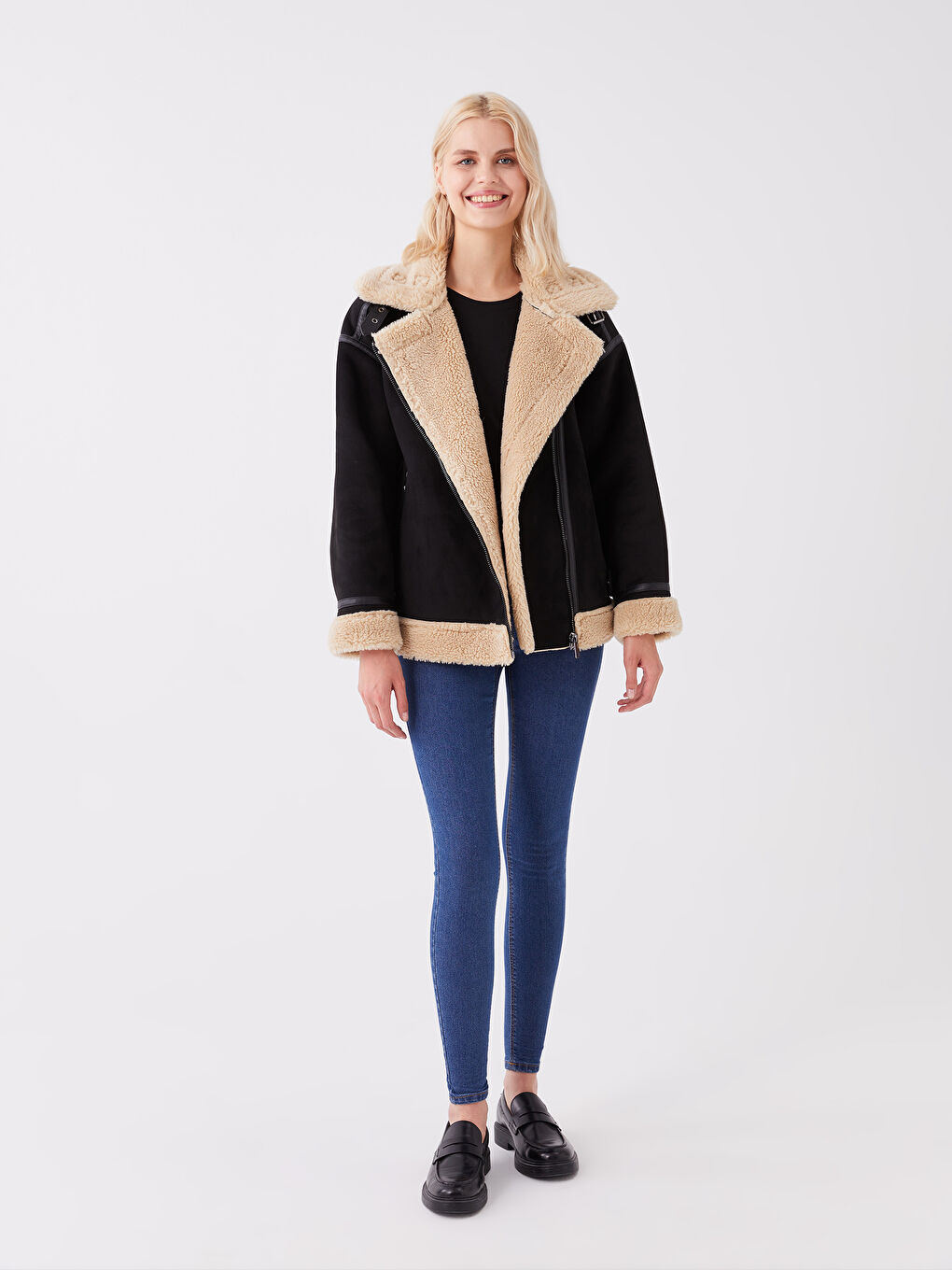LCW Vision Biker Neck Women's Faux Suede Coat -W32434Z8-CVL