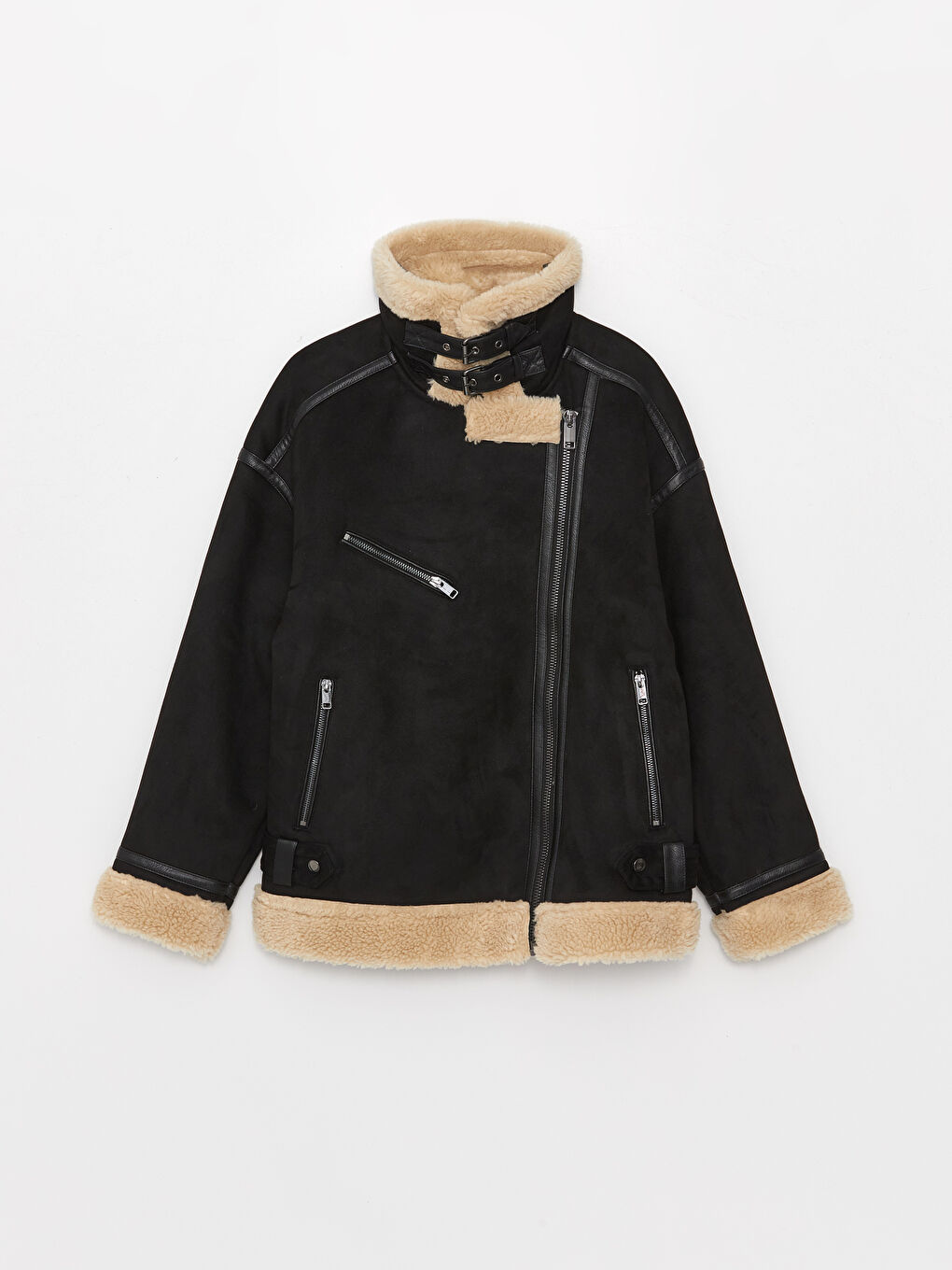 LCW Vision Biker Neck Women's Faux Suede Coat -W32434Z8-CVL