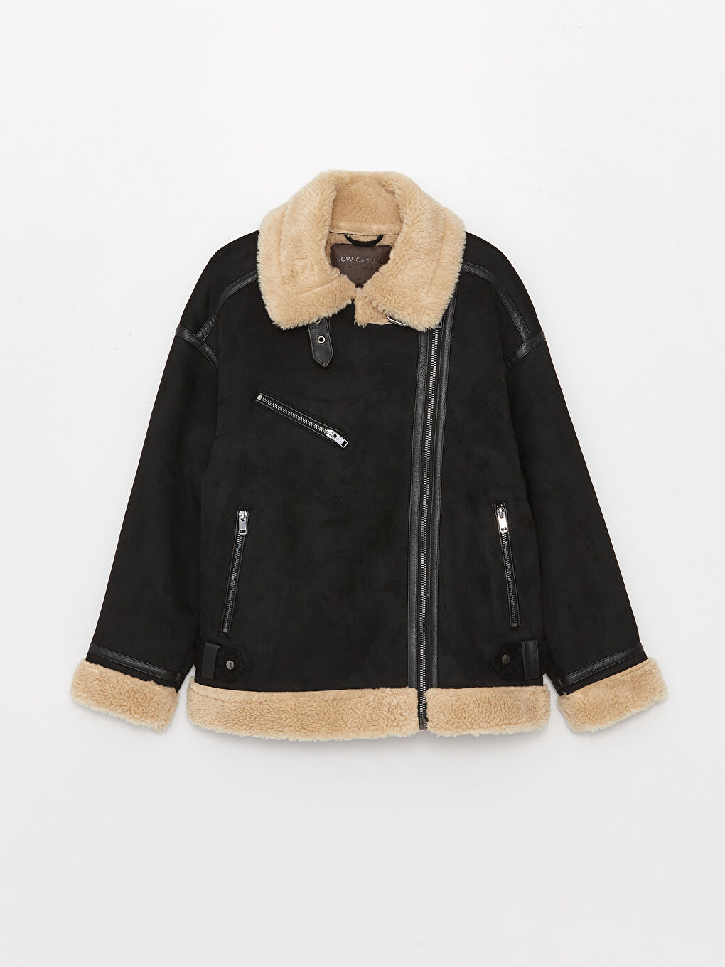 LCW Vision Biker Neck Women's Faux Suede Coat -W32434Z8-CVL