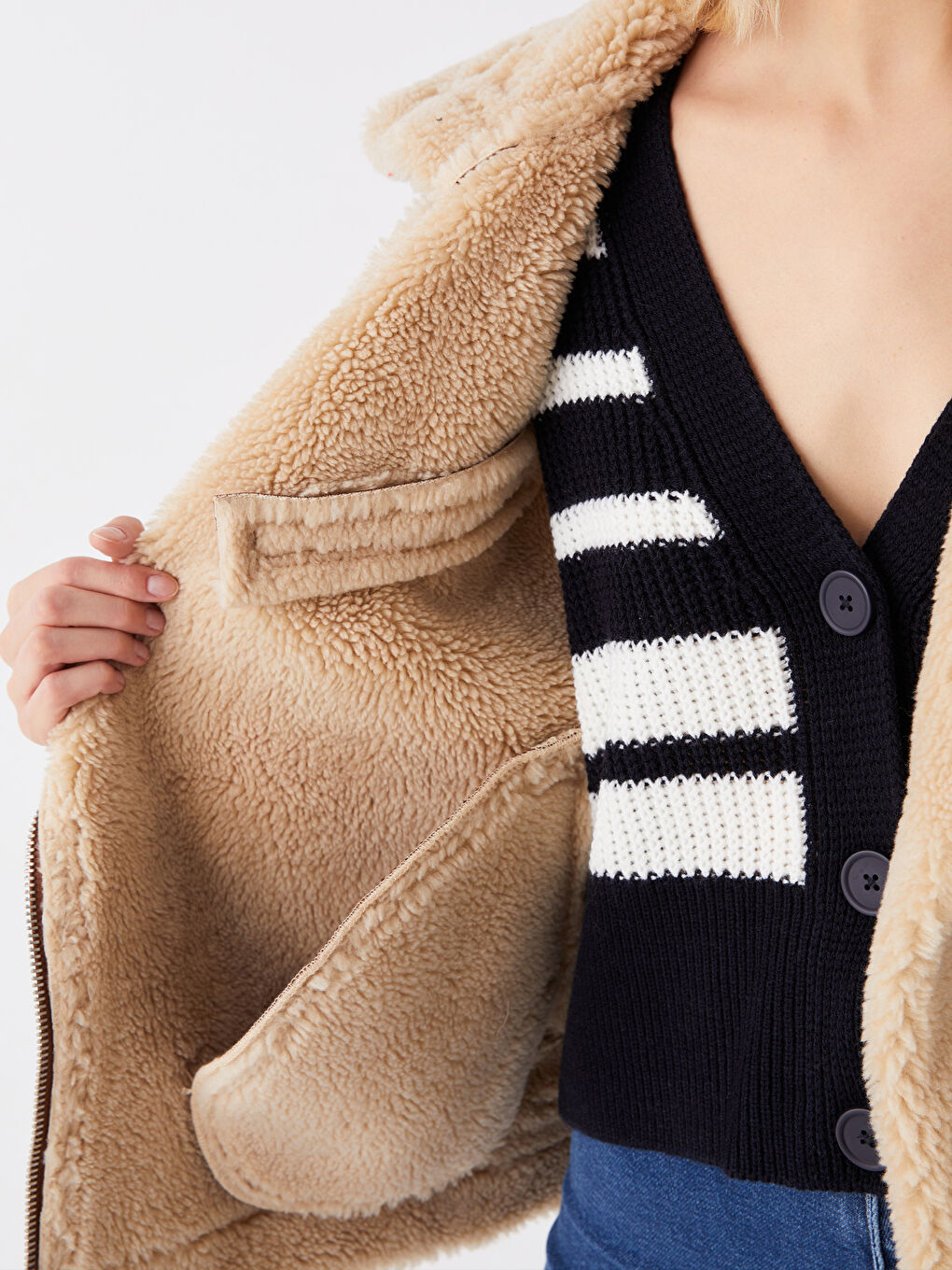 Kahverengi Biker Yaka Kadın Süet Görünümlü Mont-4