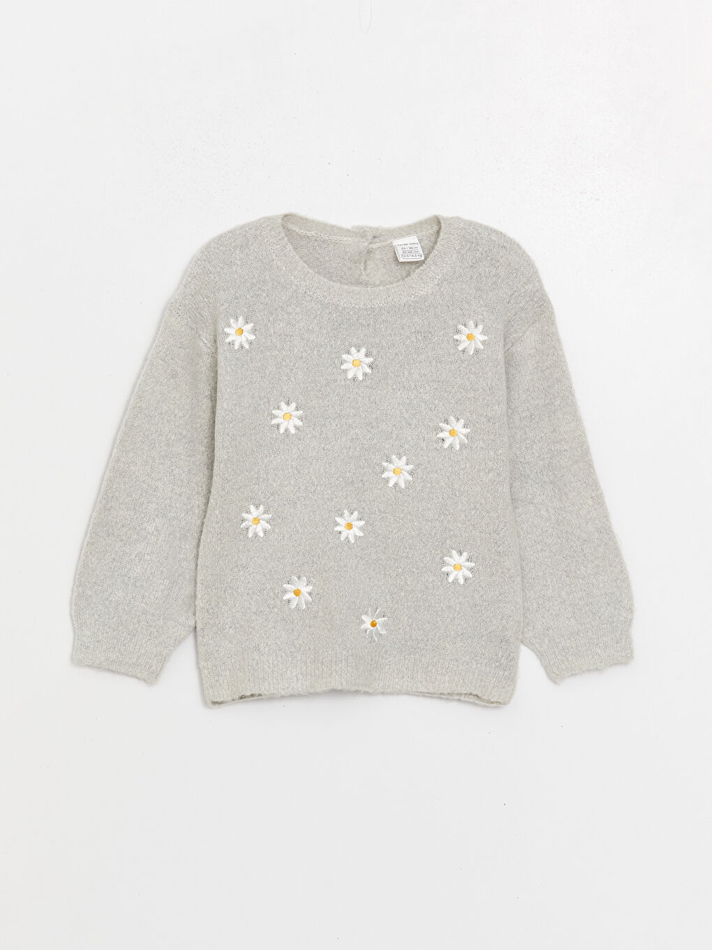 Свитер для малышки девочки с круглым вырезом, длинным рукавом и вышитыми деталями