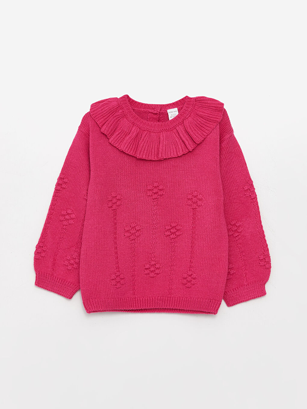 Fuşya Bisiklet Yaka Kendinden Desenli Kız Bebek Triko Kazak