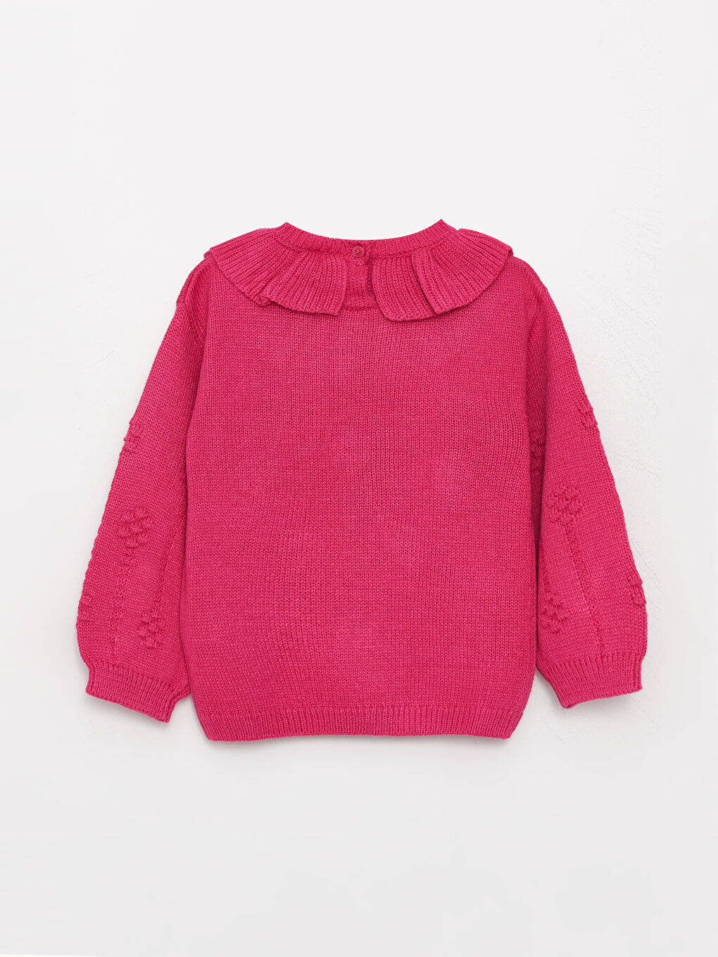 Fuşya Bisiklet Yaka Kendinden Desenli Kız Bebek Triko Kazak-1