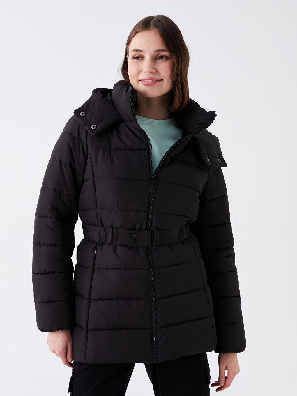 Žena CRNA Puffer jakna/napuhana deblja jakna-1