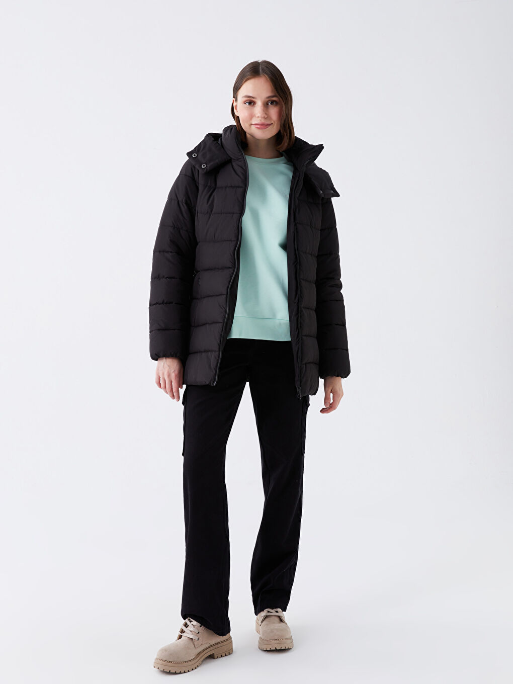 Žena CRNA Puffer jakna/napuhana deblja jakna-2