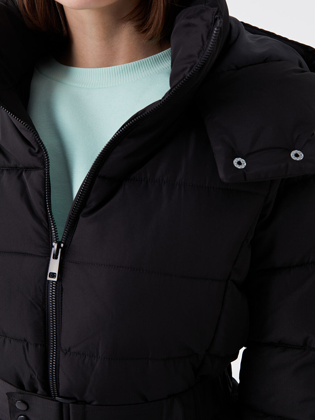 Žena CRNA Puffer jakna/napuhana deblja jakna-3