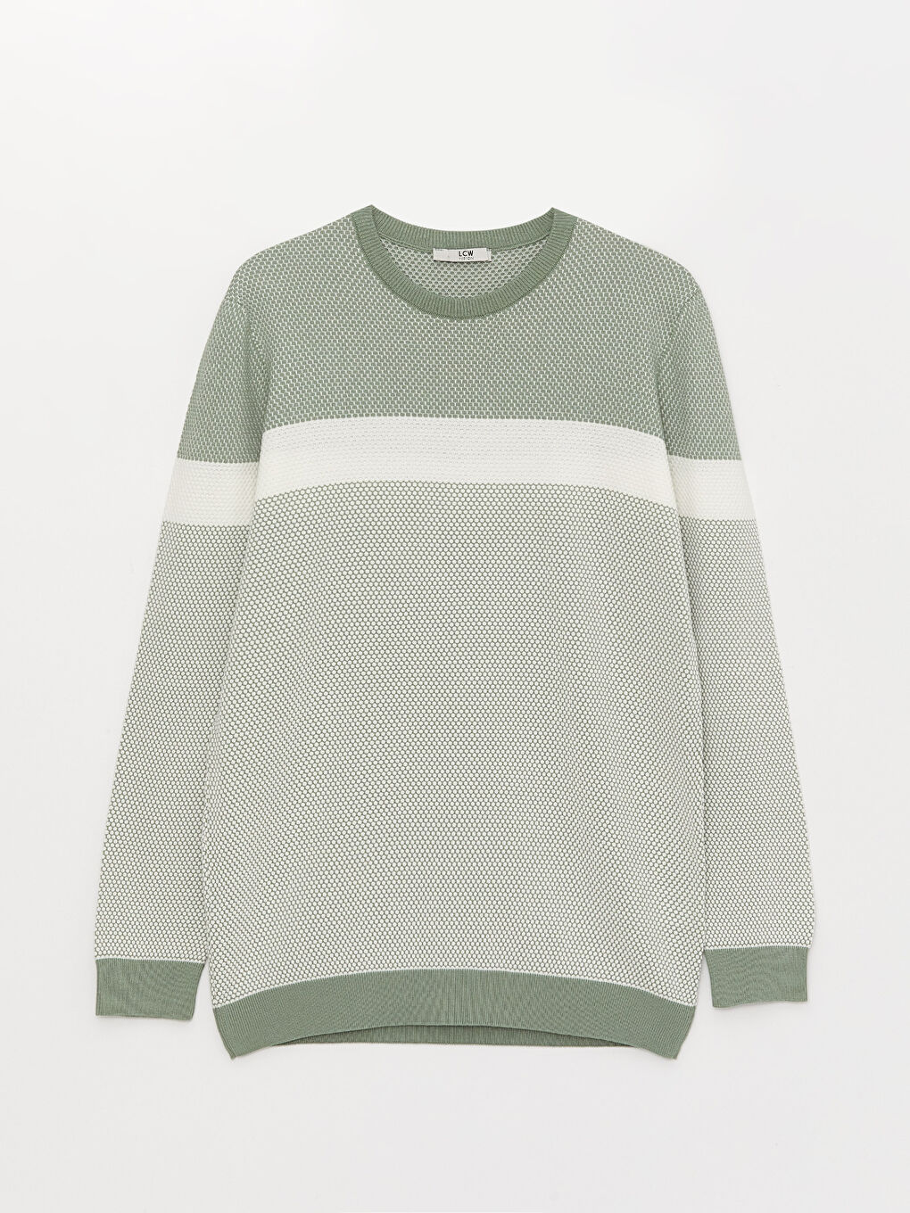 Yeşil Bisiklet Yaka Uzun Kollu Renk Bloklu Erkek Triko Kazak-5