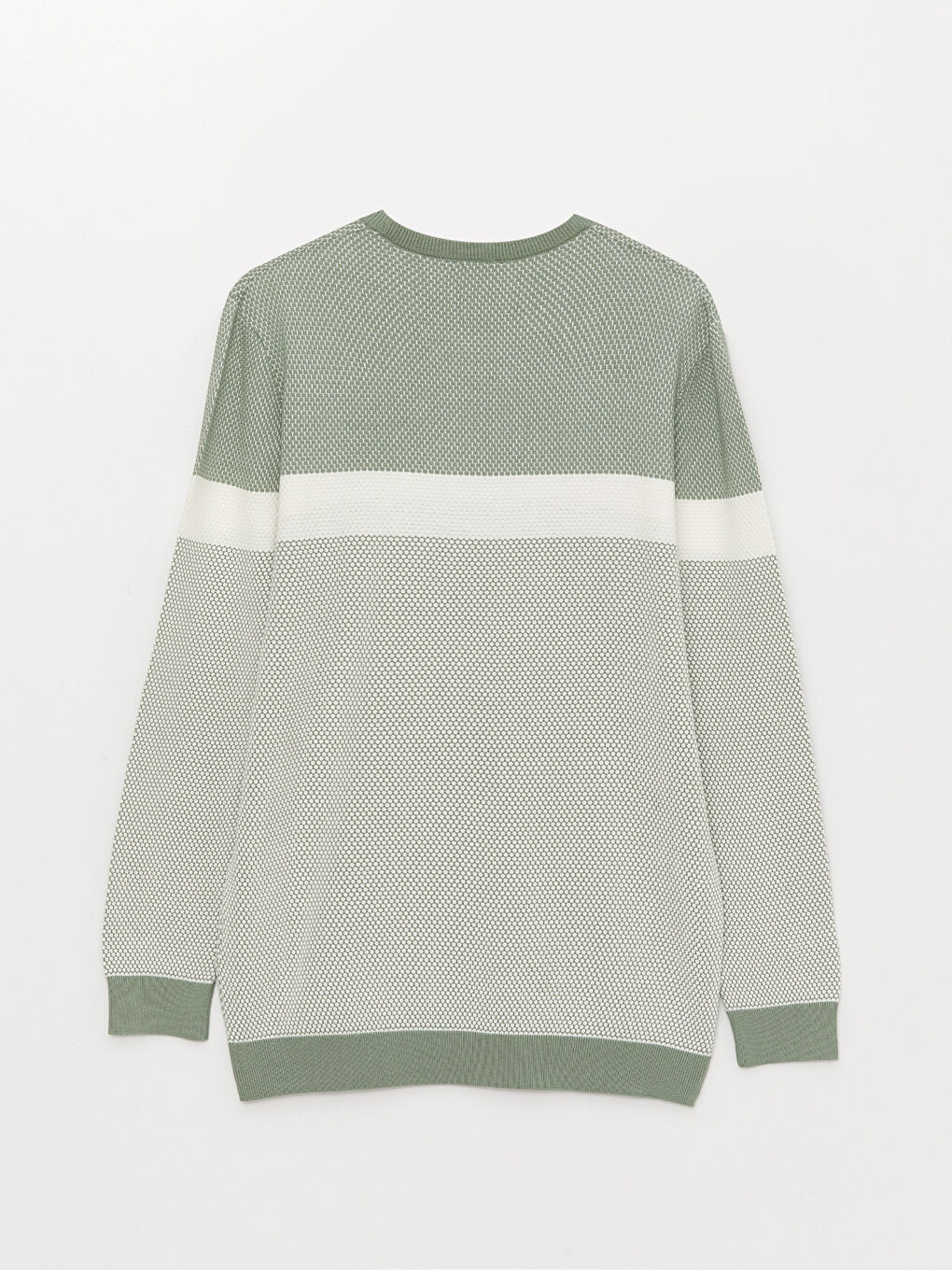 Yeşil Bisiklet Yaka Uzun Kollu Renk Bloklu Erkek Triko Kazak-6