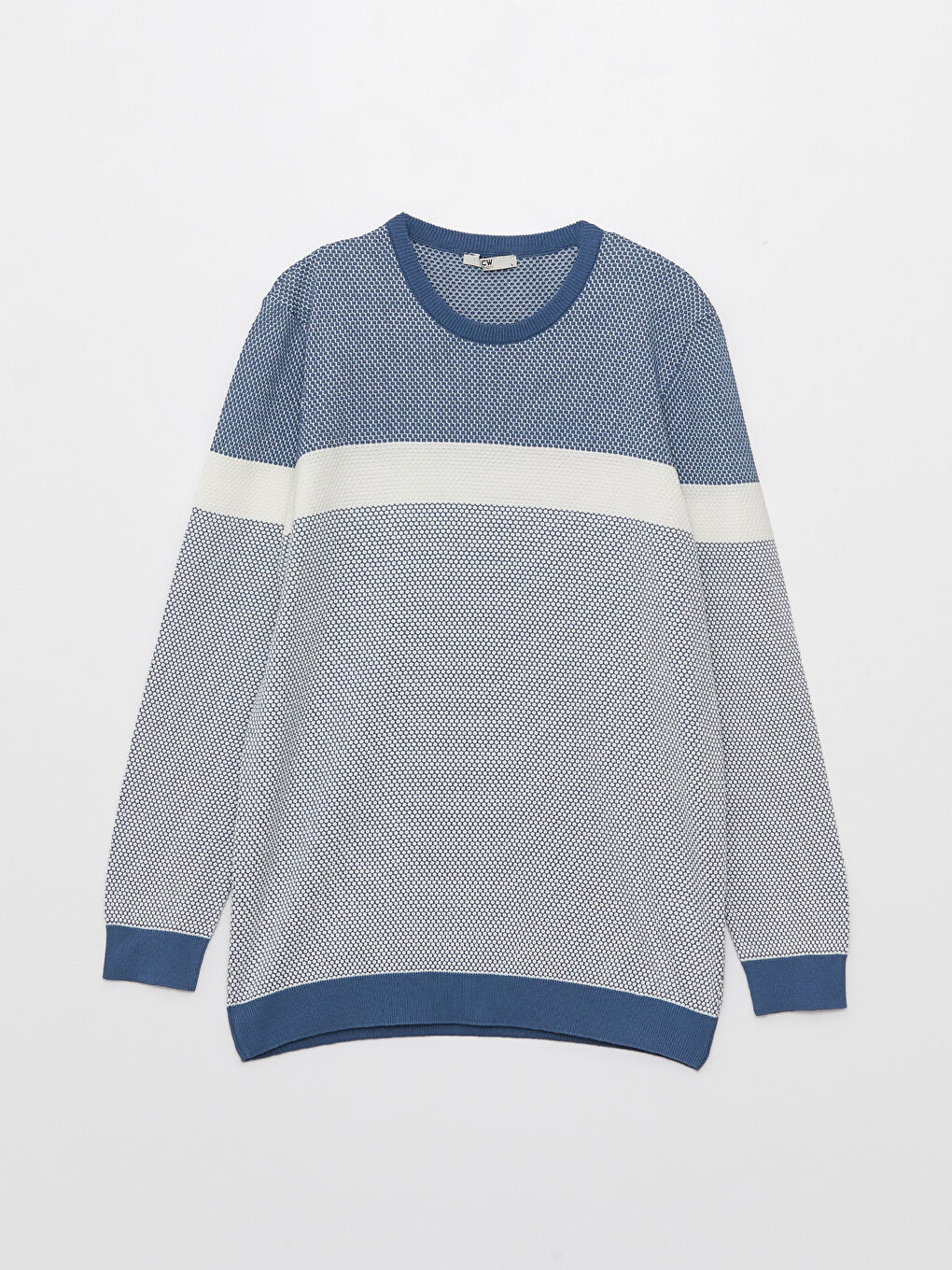 Mavi Bisiklet Yaka Uzun Kollu Renk Bloklu Erkek Triko Kazak-5