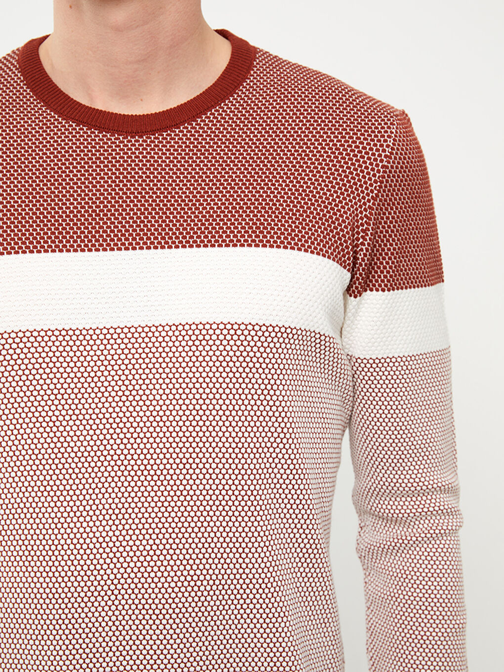 Turuncu Bisiklet Yaka Uzun Kollu Renk Bloklu Erkek Triko Kazak-3