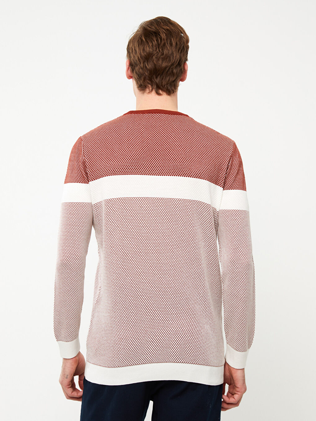 Turuncu Bisiklet Yaka Uzun Kollu Renk Bloklu Erkek Triko Kazak-4