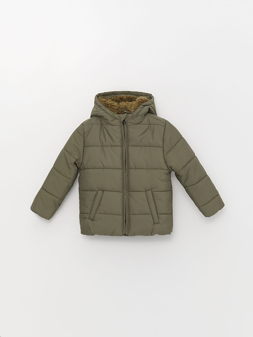 Haki Kapüşonlu Uzun Kollu Erkek Bebek Şişme Mont