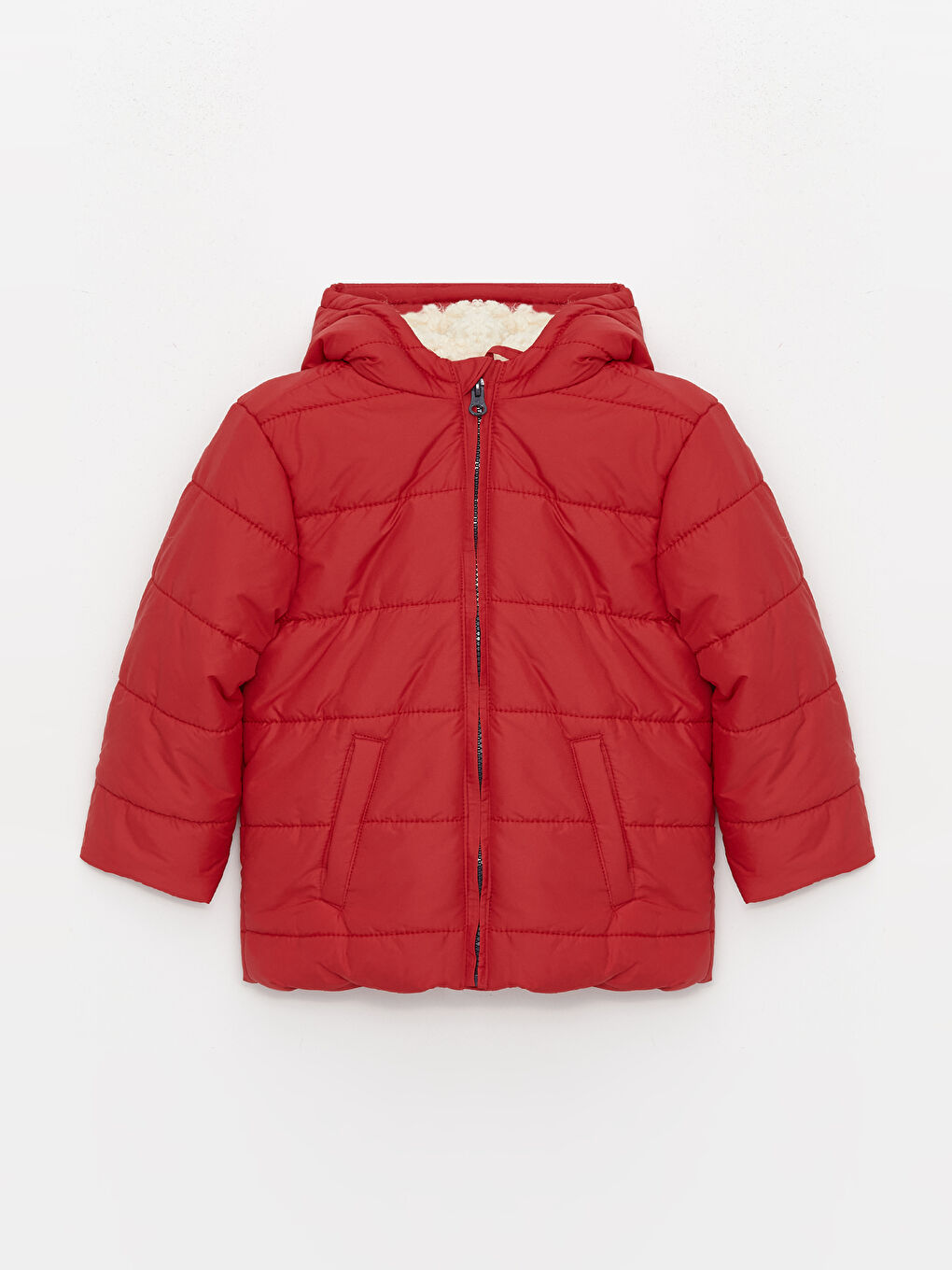 Kırmızı Kapüşonlu Uzun Kollu Erkek Bebek Şişme Mont