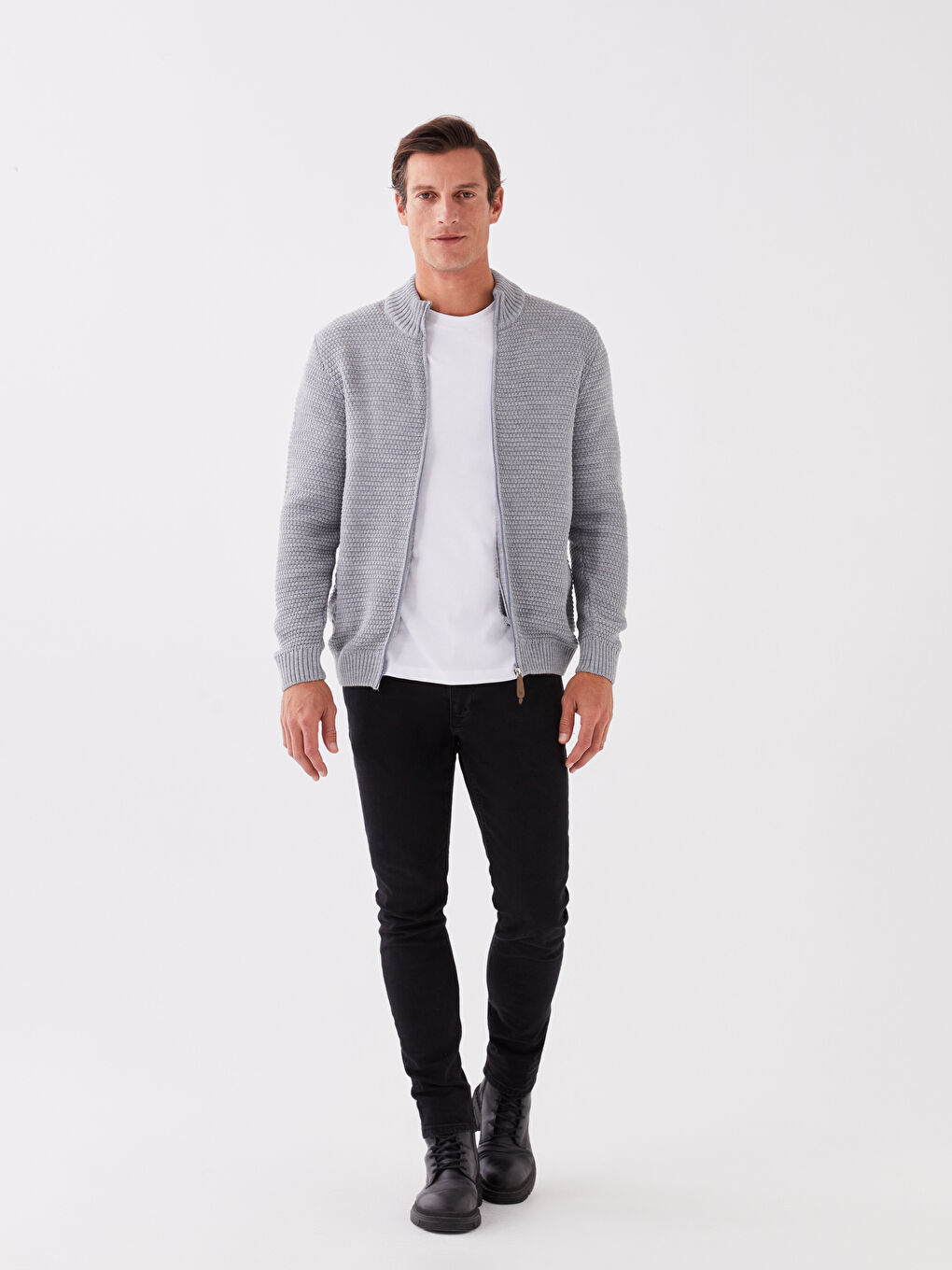 Standard Fit Turtle Neck Long Sleeve Men's Tricot Cardigan-2