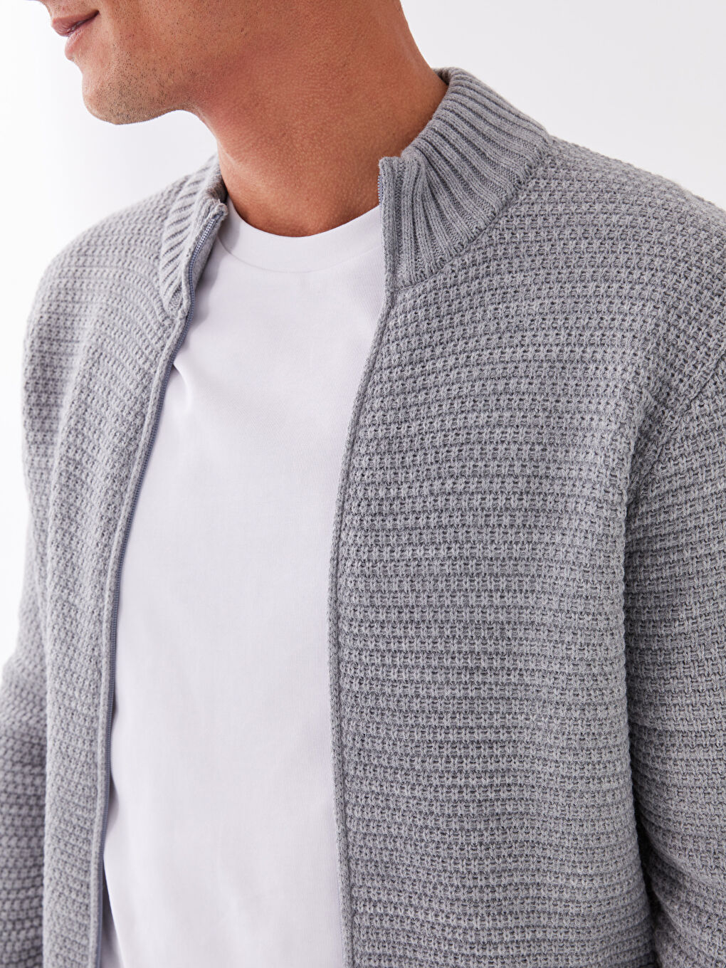 Standard Fit Turtle Neck Long Sleeve Men's Tricot Cardigan-3