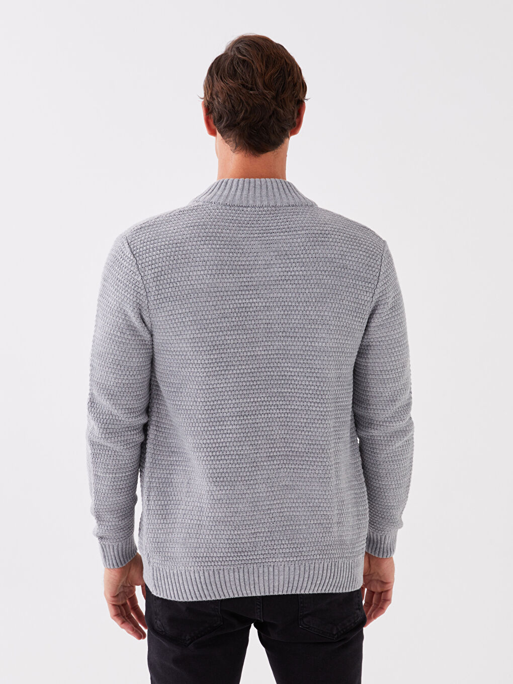 Standard Fit Turtle Neck Long Sleeve Men's Tricot Cardigan-4