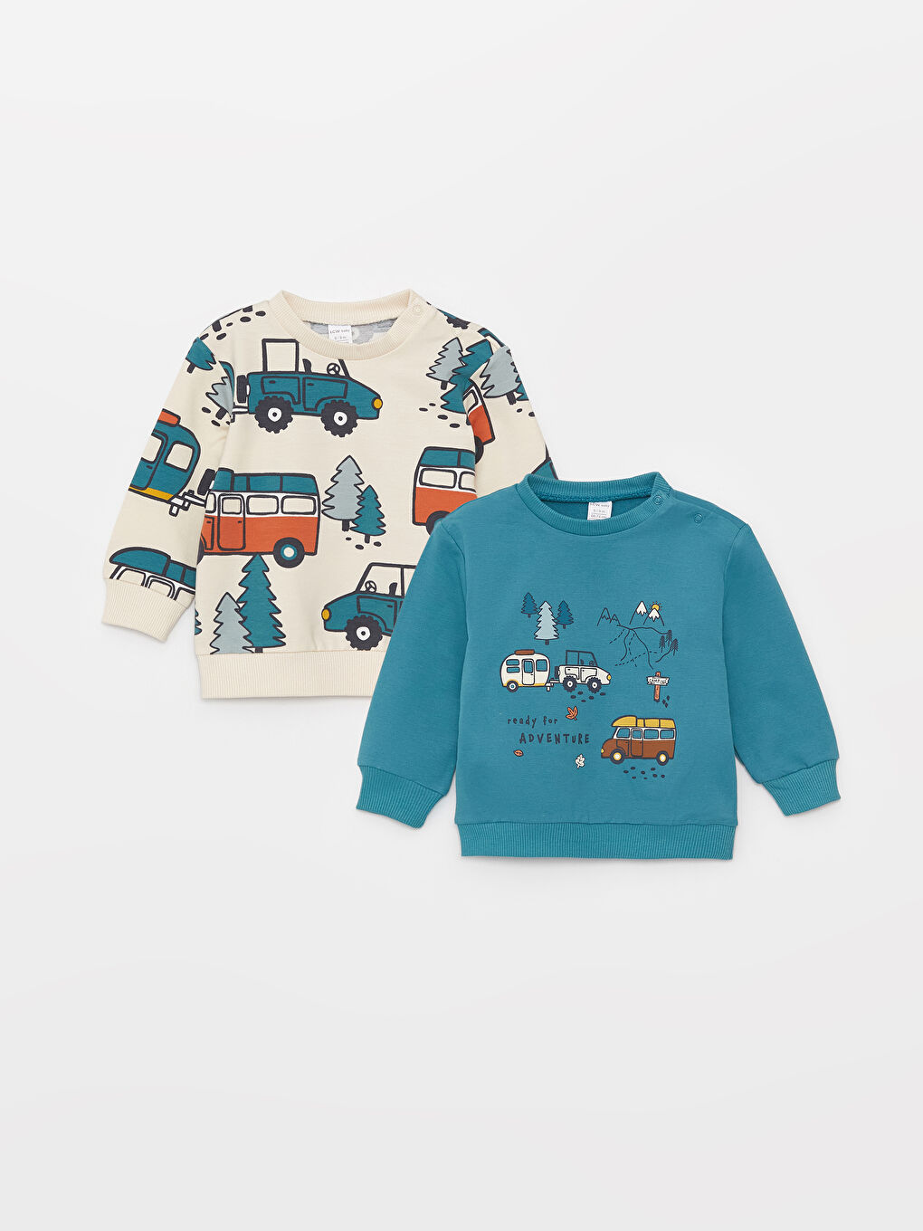 Petrol Bisiklet Yaka Uzun Kollu Baskılı Erkek Bebek Sweatshirt 2'li