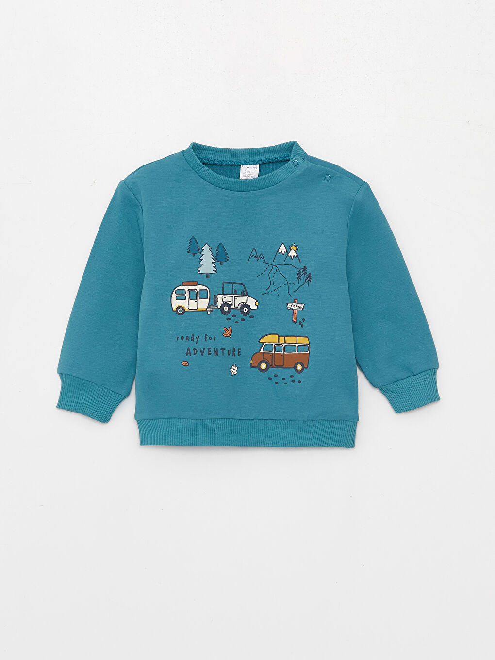 Petrol Bisiklet Yaka Uzun Kollu Baskılı Erkek Bebek Sweatshirt 2'li-1