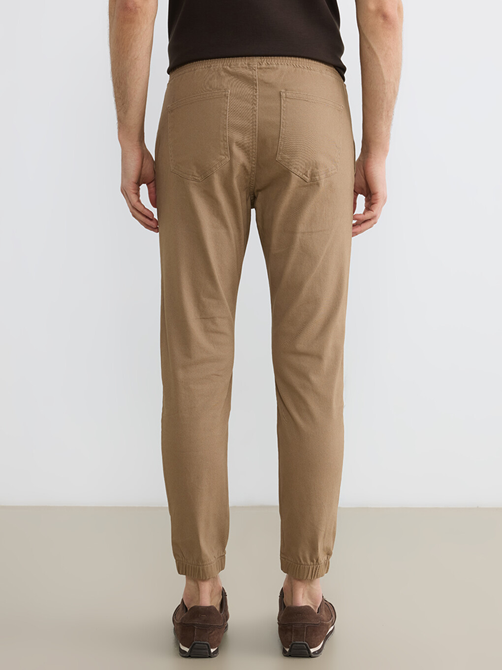 Kahverengi Slim Fit Gabardin Erkek Jogger Pantolon-3