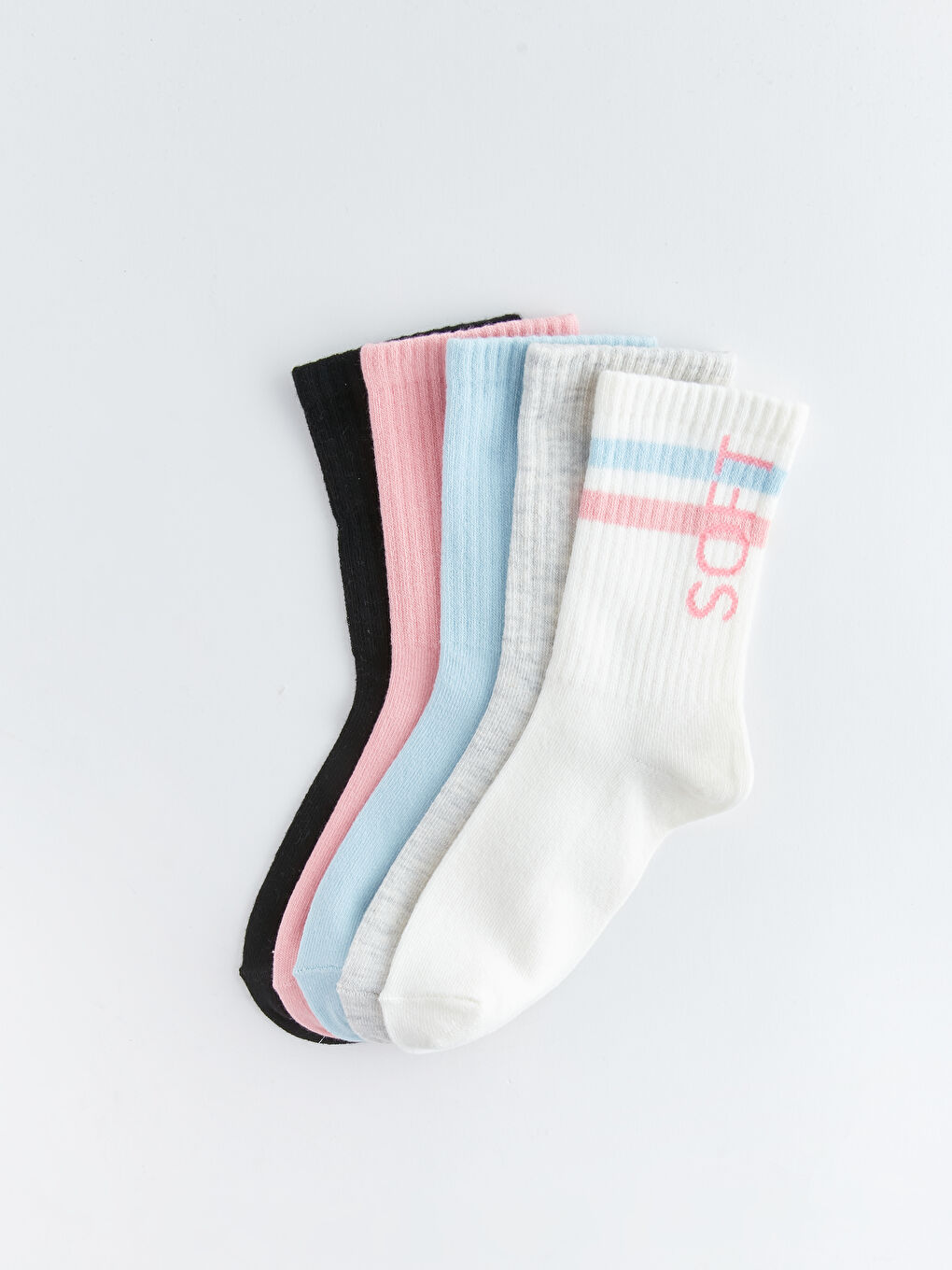 Ekru Desenli Kız Çocuk Soket Çorap 5'li-1