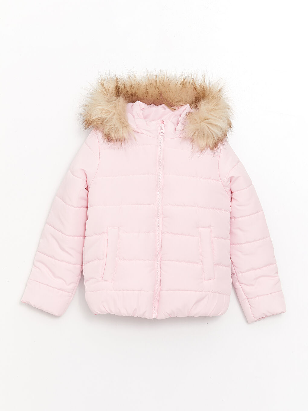 Pembe Kapüşonlu Basic Kız Çocuk Mont